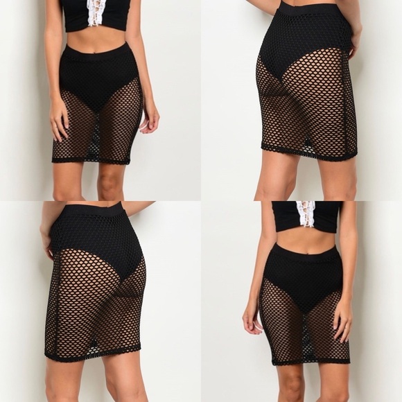 NWOT Womens Black Mesh Mini Bodycon Skirt High Waist Sexy Club Party Outfit - Picture 3 of 5